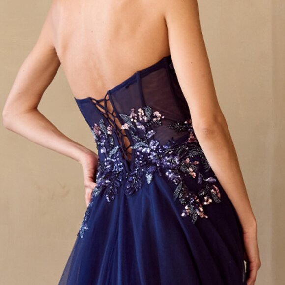 New Long Strapless Ceremonial Dress w/ Sequins Embroidery & Lace Up Back AC 4031 - Picture 6 of 10